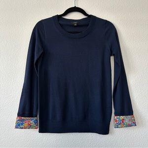 J. Crew Crewneck Floral Cuffs Merino Wool Sweater